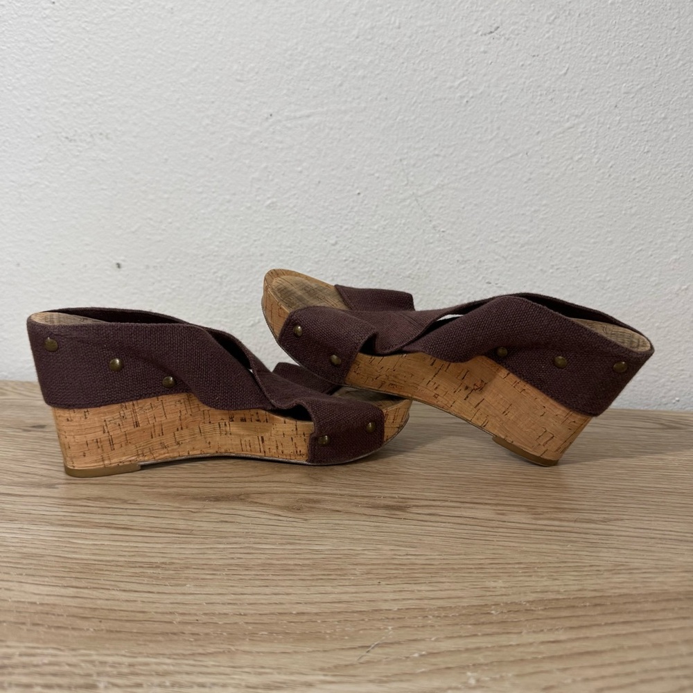 Lucky Brand Miller 2 Wedge Sandals Womens Size 7 M Brown Slip On Cork 37 EU Boho - Picture 13 of 13